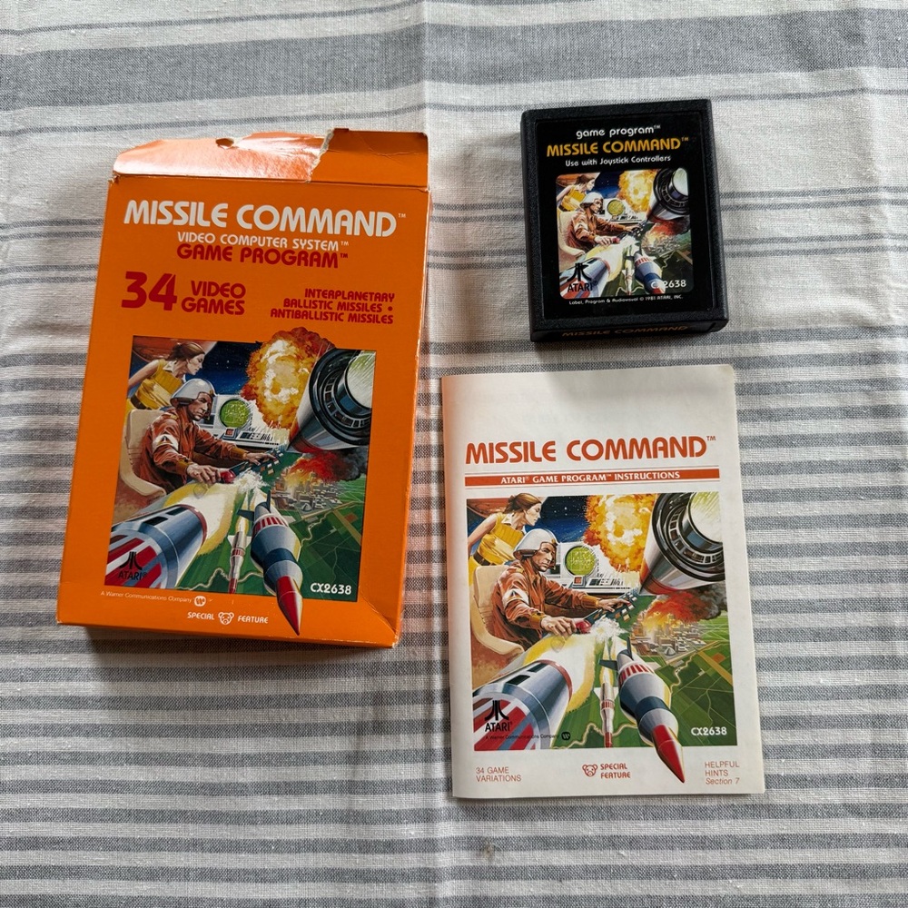 Atari 2600 Missile Command 1980 Game w/Cartridge, Manual, and Box